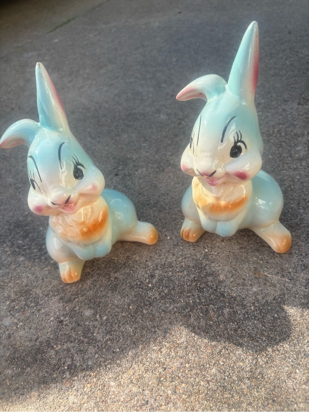 Vintage Disney  Blue and Pink Ceramic Thumper Figurine Pair